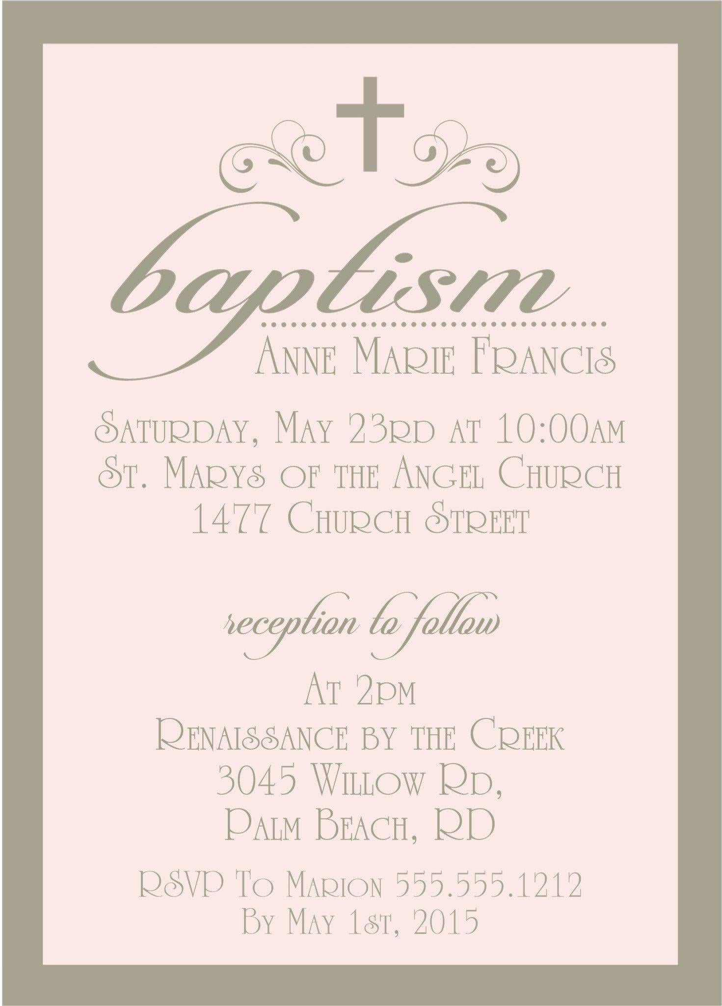 Pink And Grey Baptism Invitations