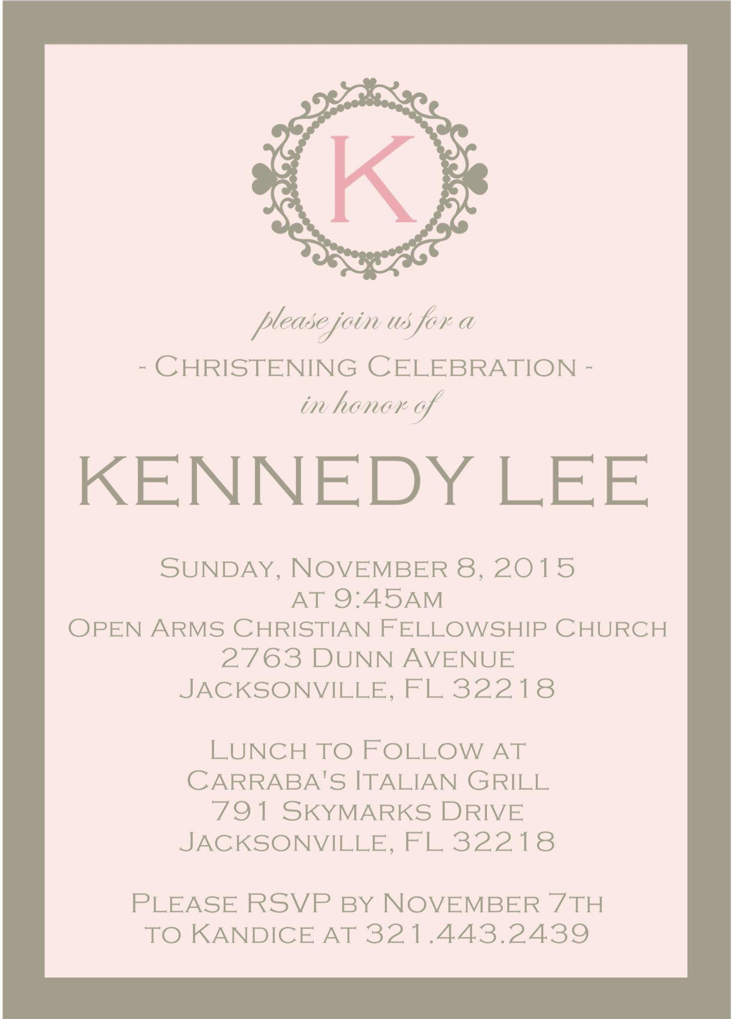 Pink And Grey Christening Invitations