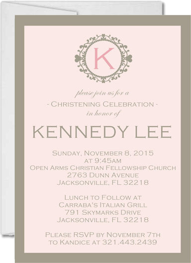 Pink And Grey Christening Invitations