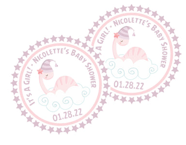 Pink And Lavender Dinosaur Baby Shower Stickers