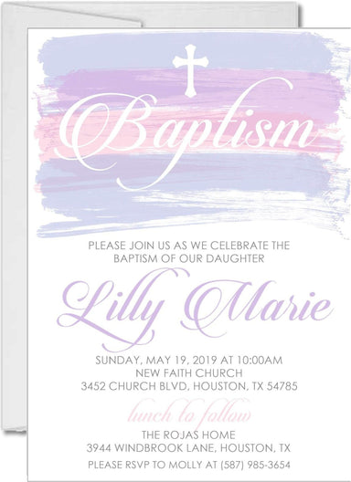 Pink And Lavender Watercolor Baptism Invitations