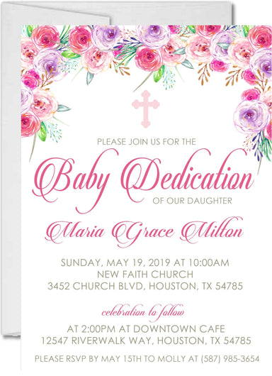Pink And Purple Baby Dedication Invitations
