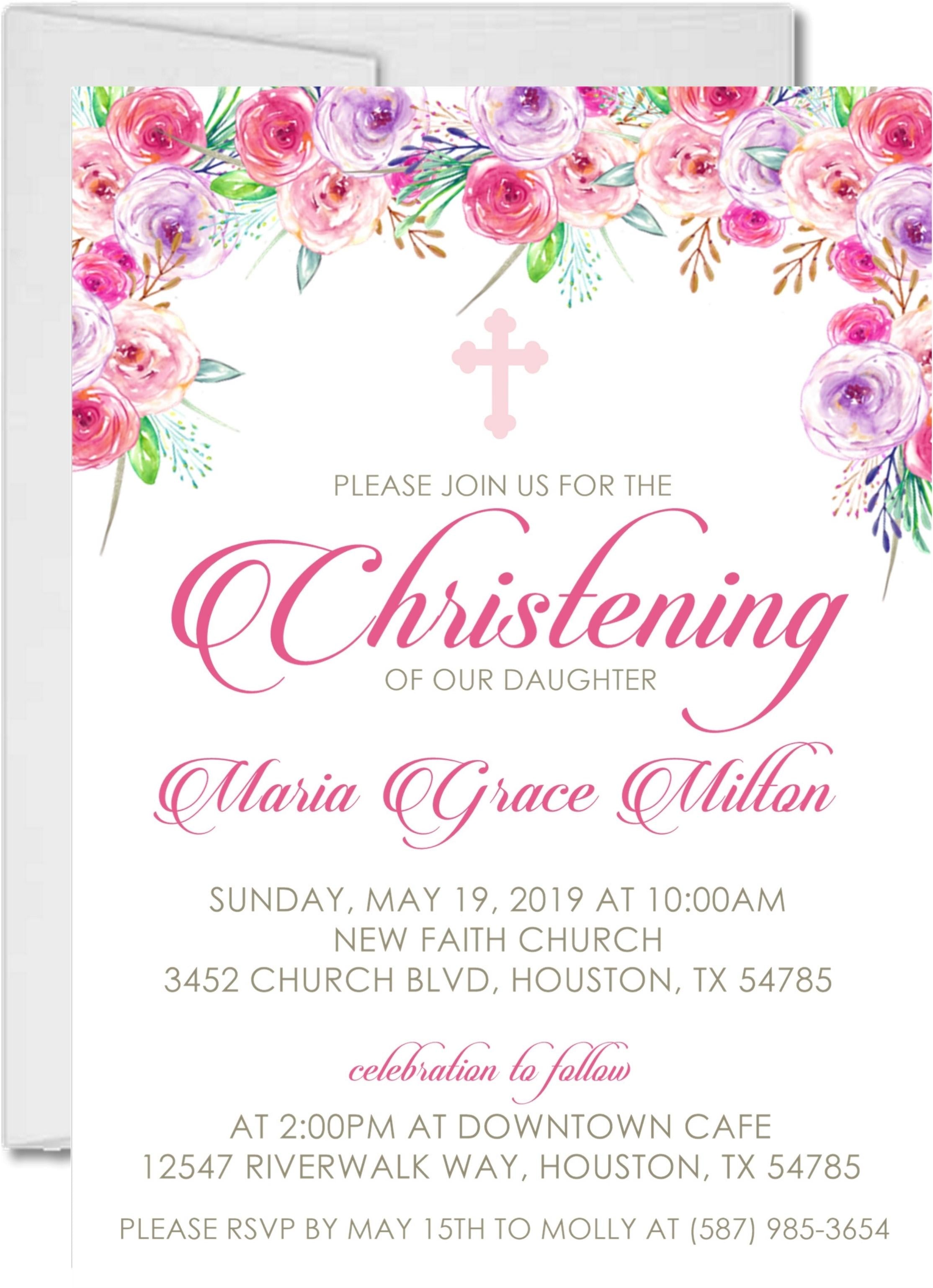Pink And Purple Christening Invitations