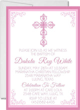 Pink And White Baptism Invitations