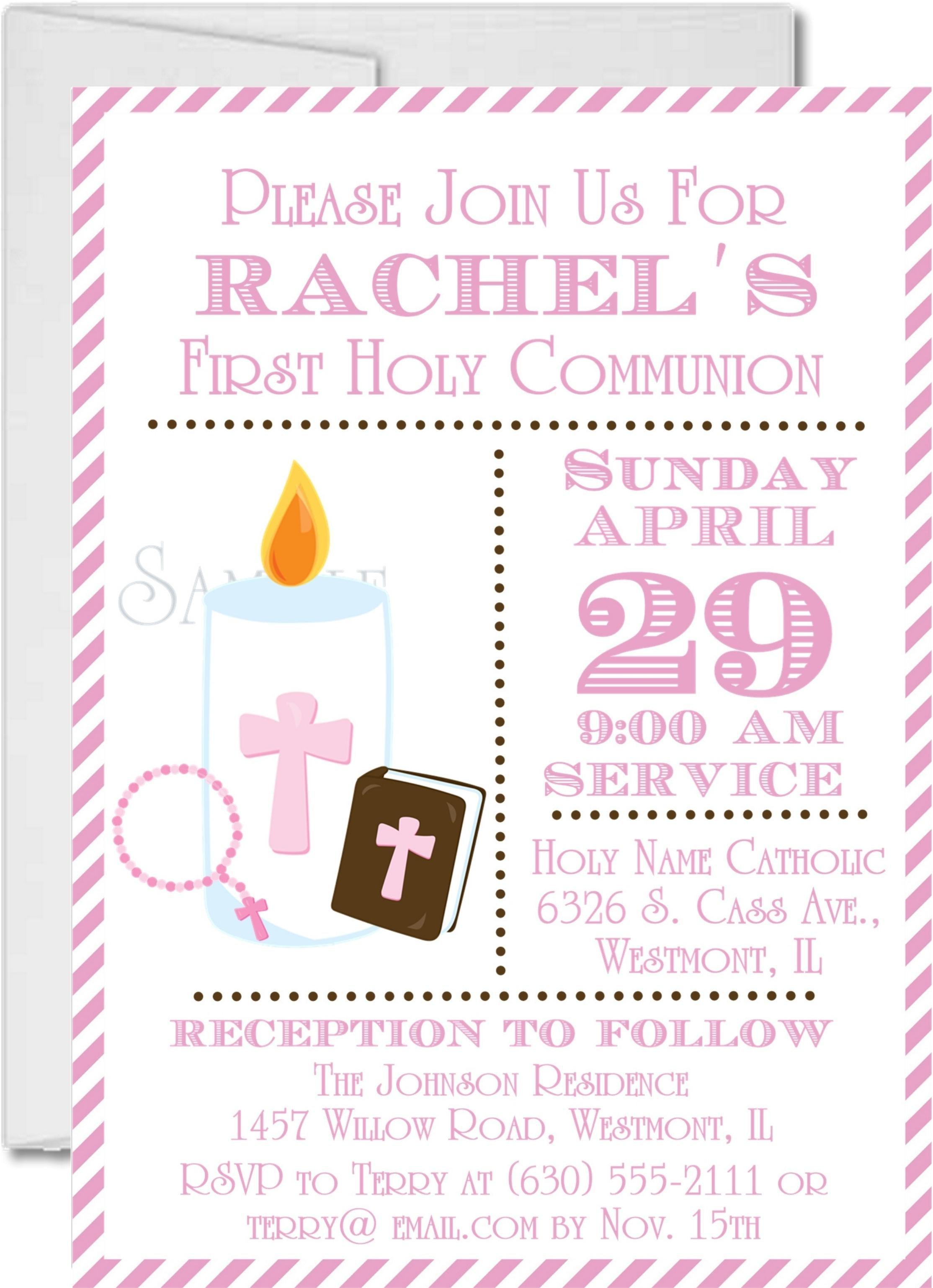 Pink And White First Communion Invitations
