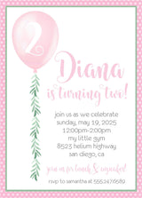 Pink Balloon Birthday Party Invitations
