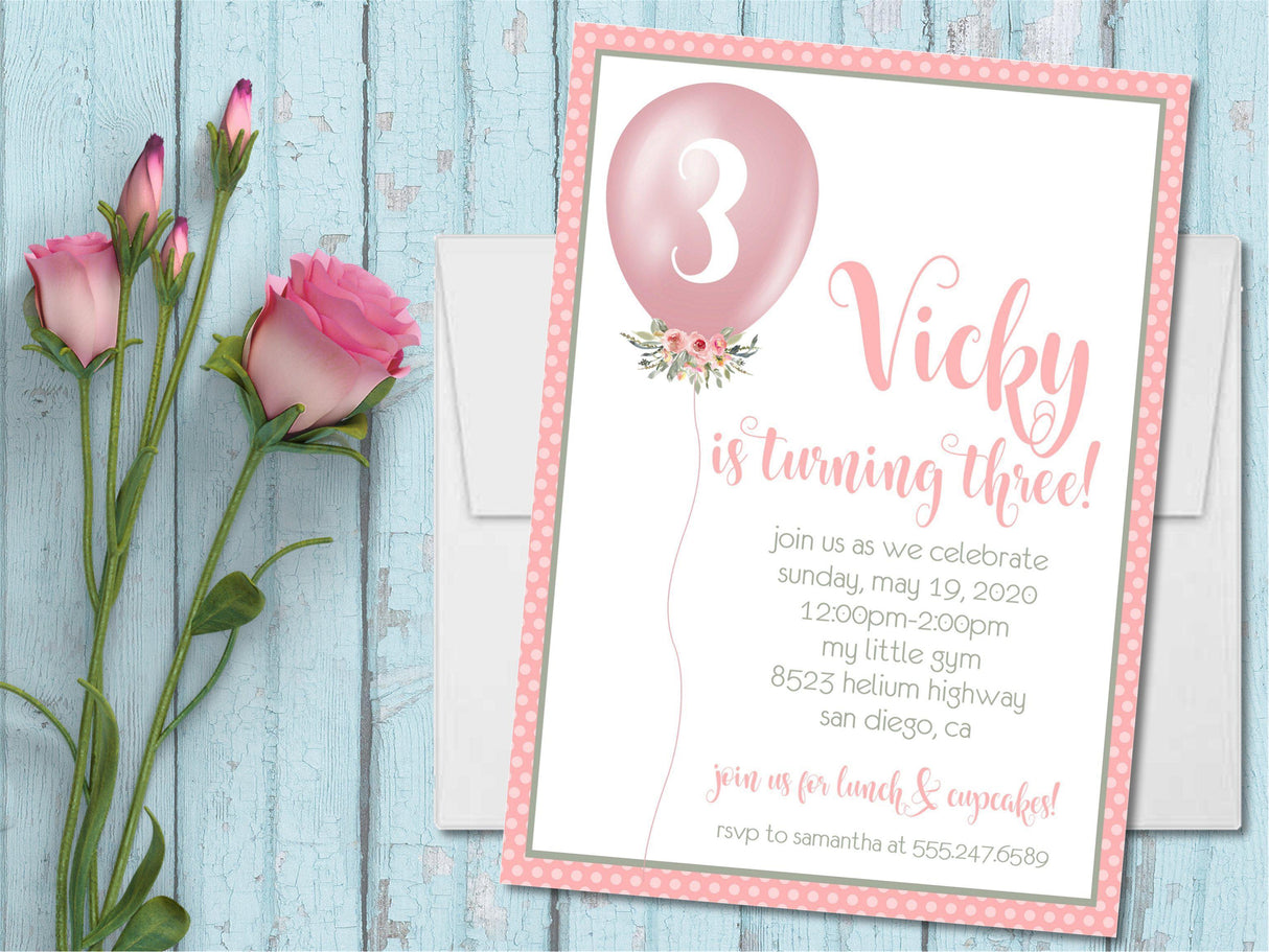 Pink Balloon Birthday Party Invitations