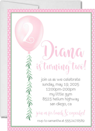 Pink Balloon Birthday Party Invitations