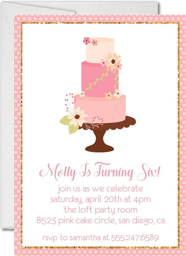 Pink Cake Birthday Party Invitations