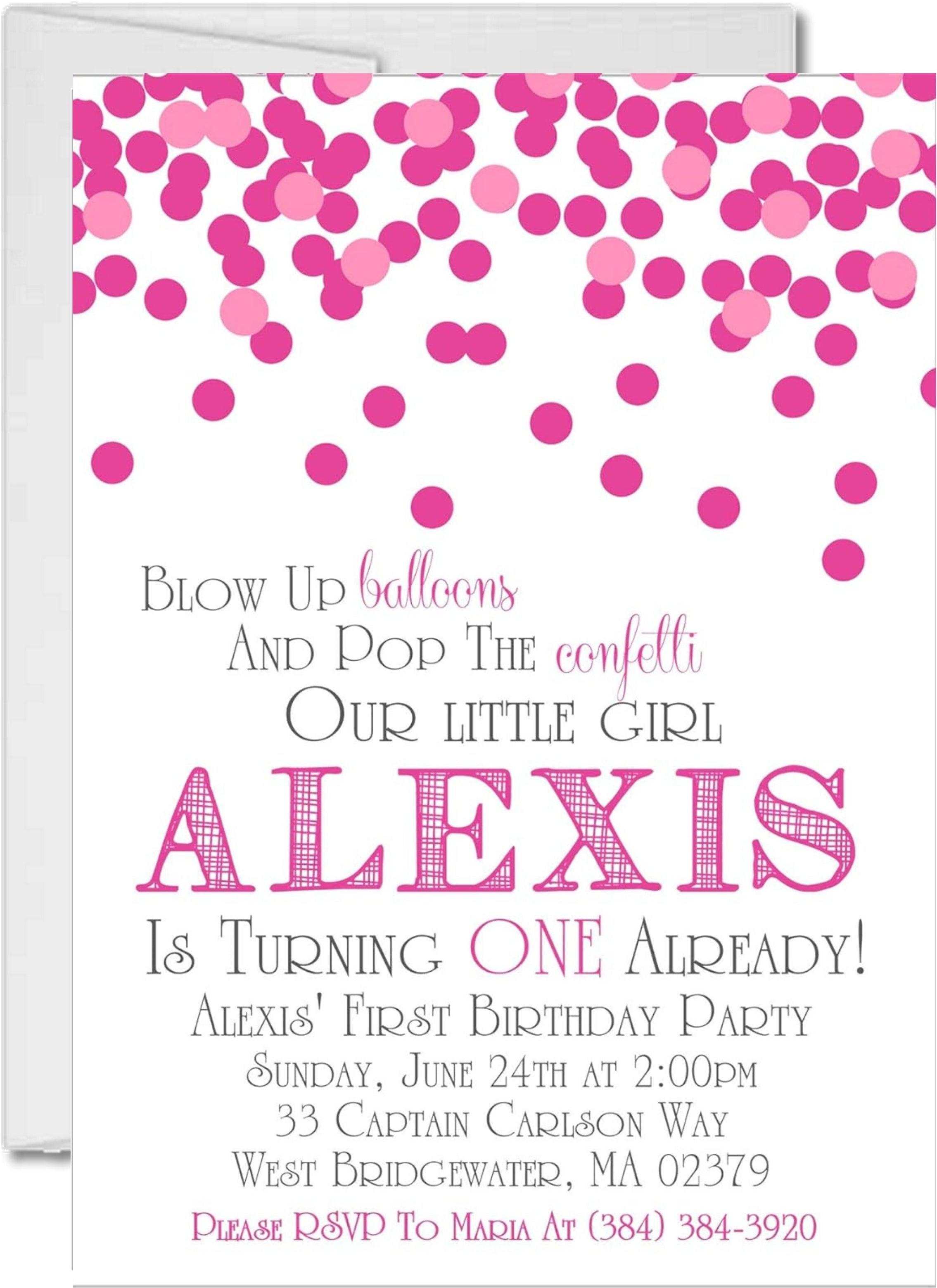 Pink Confetti 1st Birthday Party Invitations
