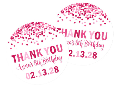 Pink Confetti Birthday Party Stickers Or Favor Tags