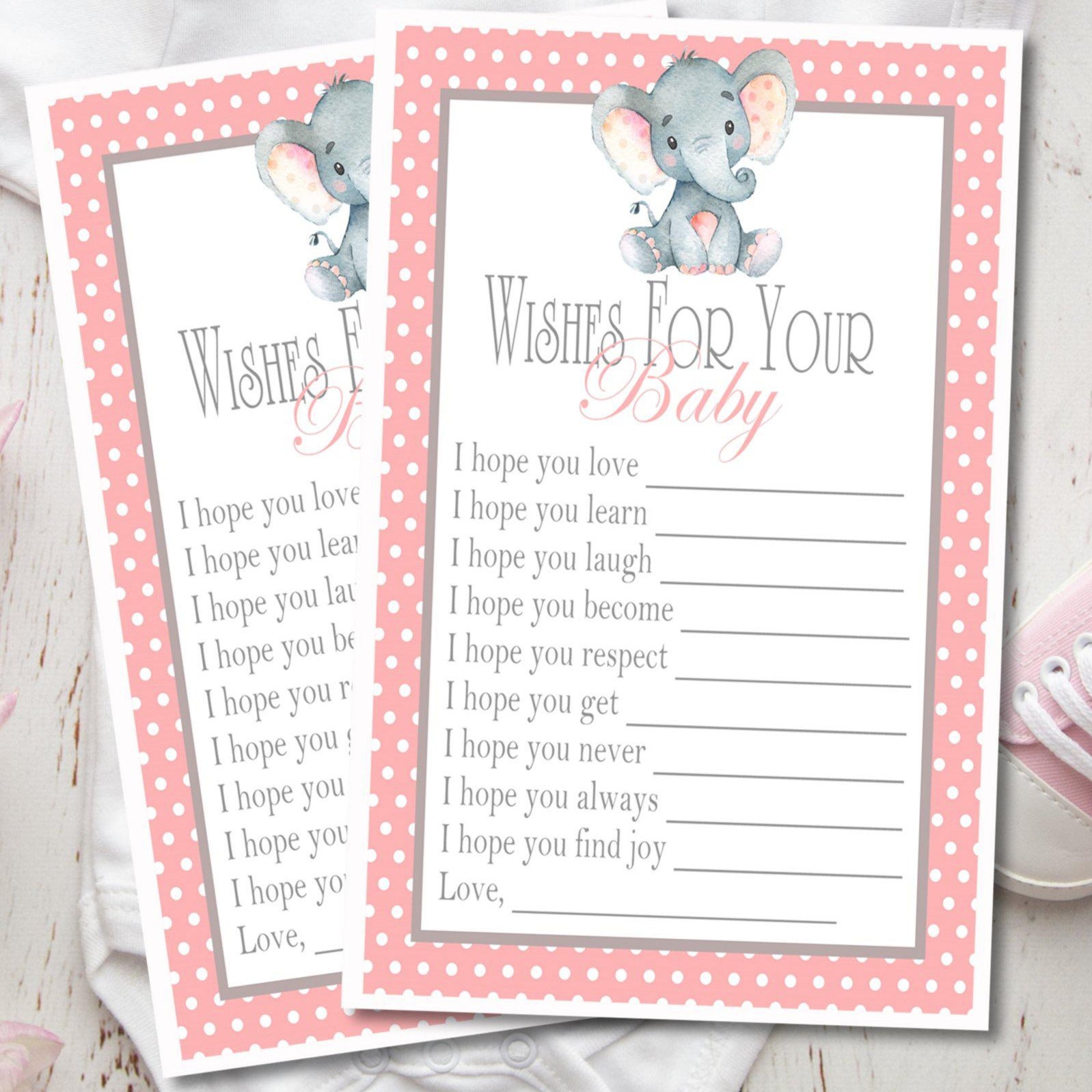 Pink Elephant Baby Wish Cards