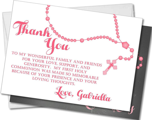 Pink First Communion Thank You Cards