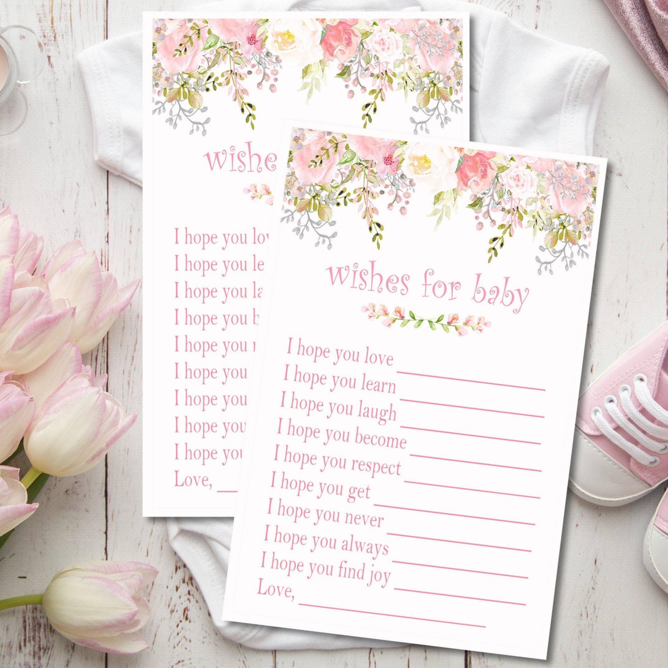 Pink Floral Baby Shower Wish Cards