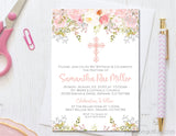 Pink Floral Baptism Invitations