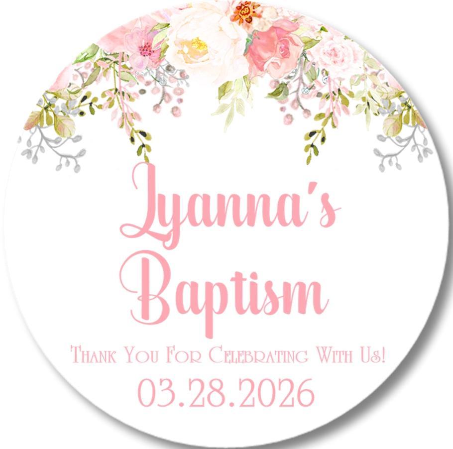 12 Personalized Baptism Stickers - Gold Cross & Floral Favors Labels Tags