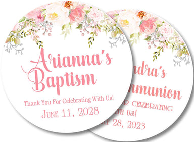 Pink Floral Baptism Stickers Or Favor Tags