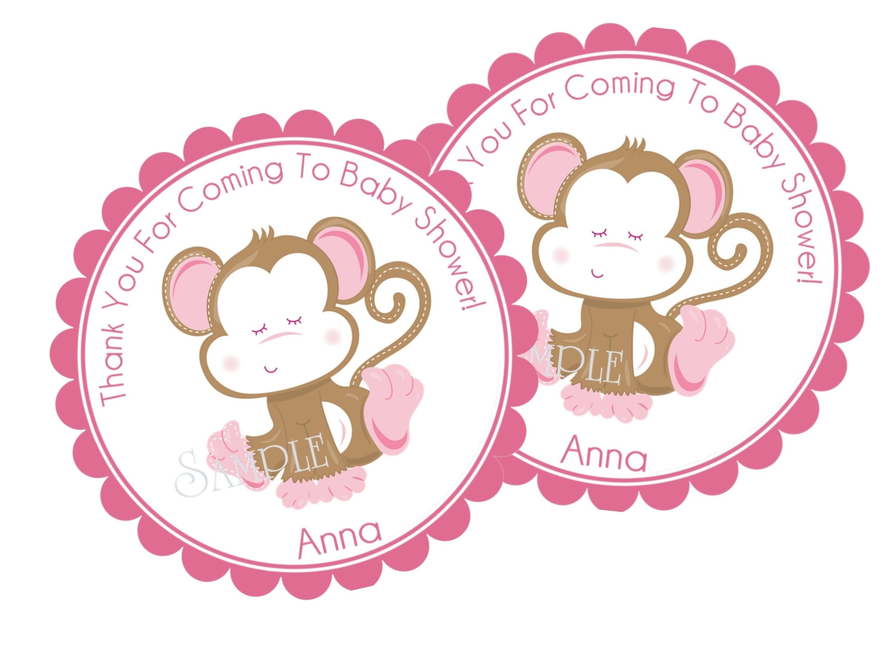 Pink Jungle Monkey Baby Shower Stickers