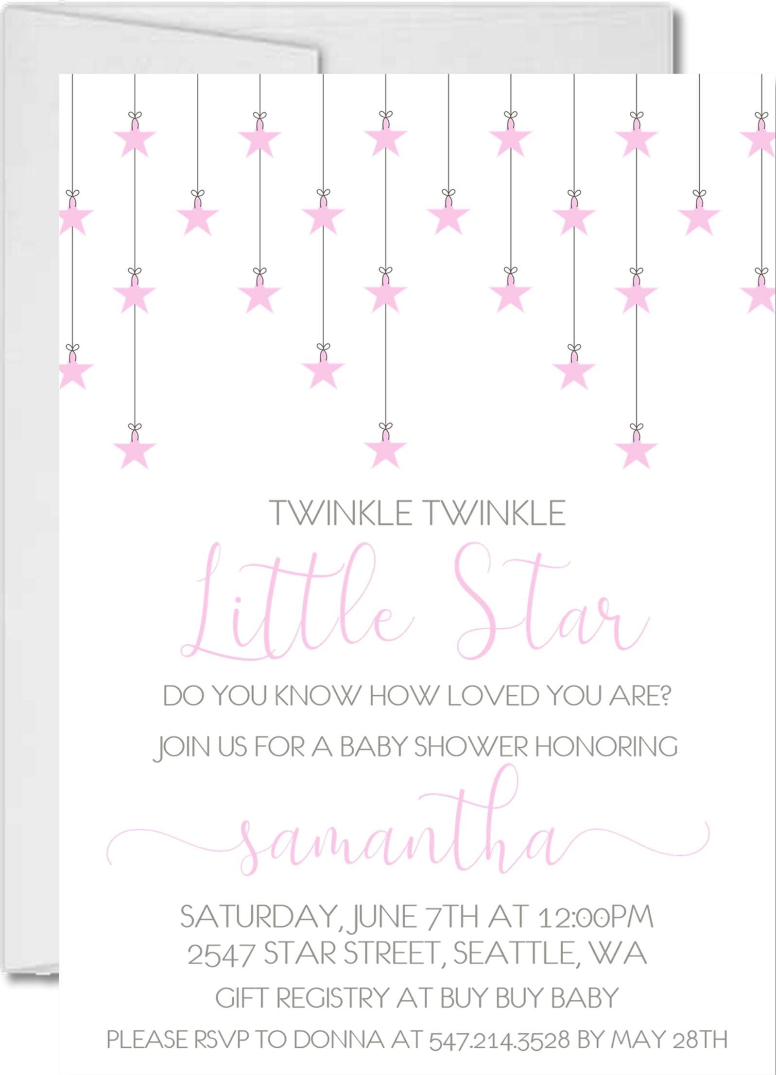 Pink Little Star Baby Shower Invitations