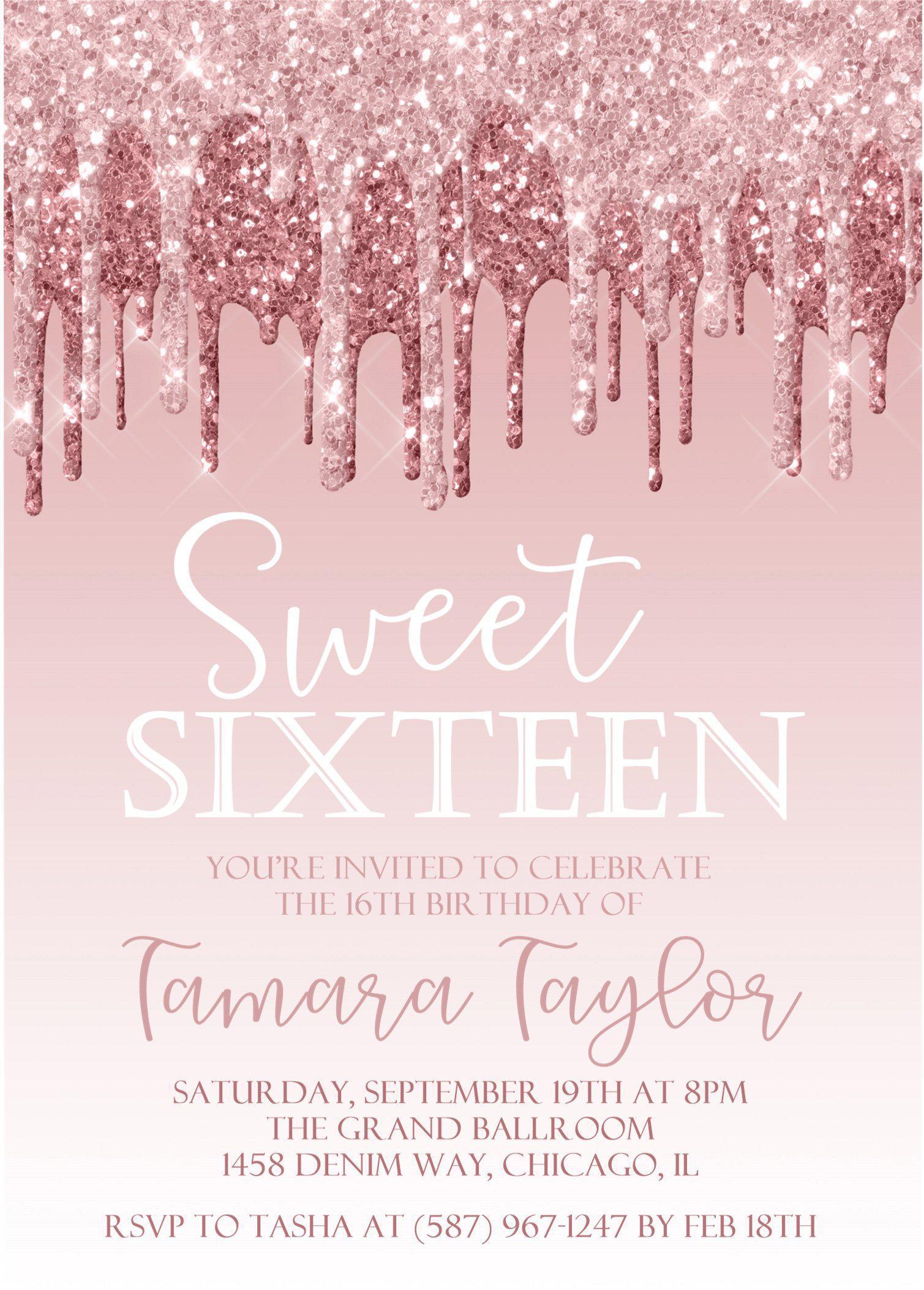 Pink Ombre Sweet 16 Party Invitations