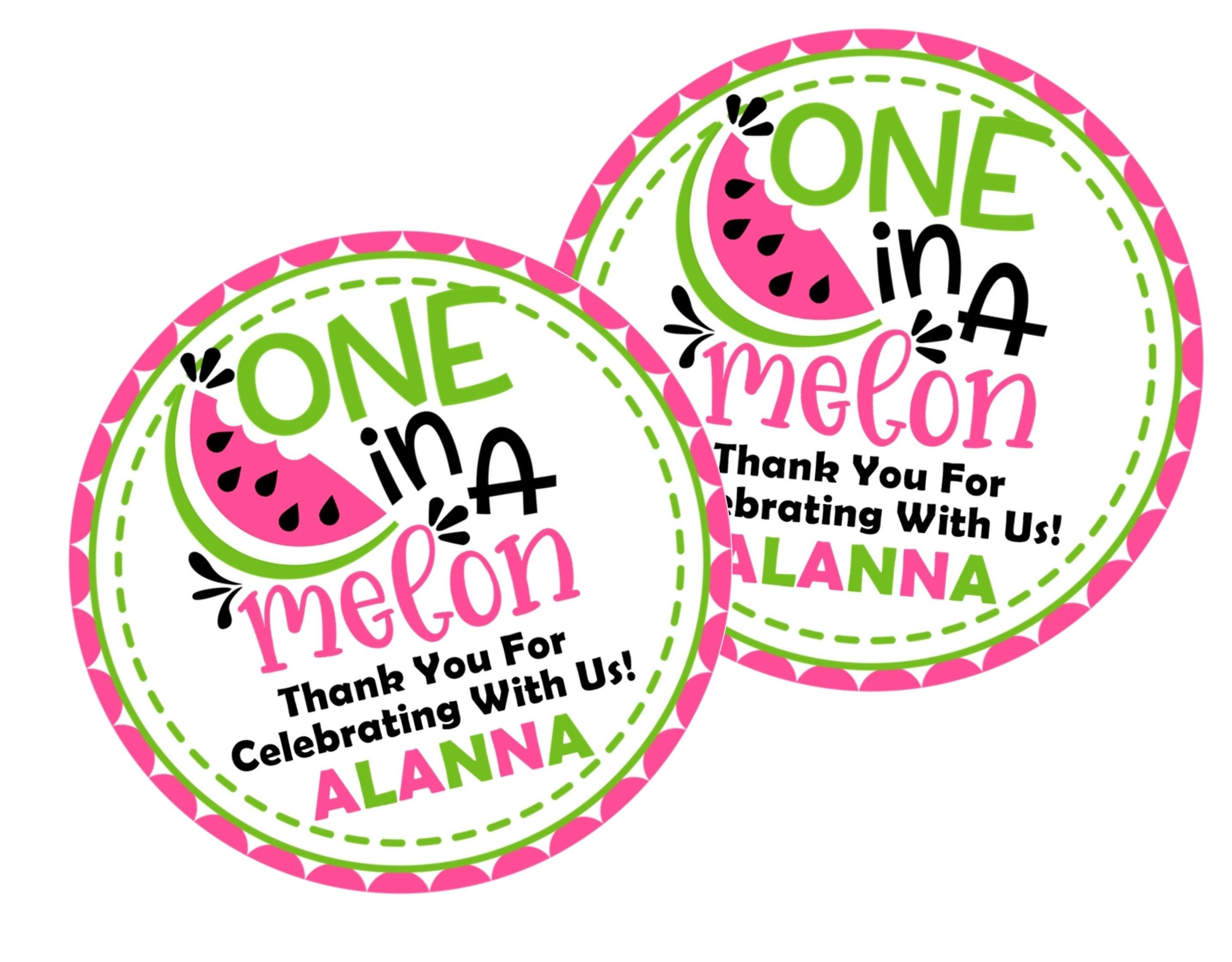 Pink One In A Melon 1st Birthday Party Stickers Or Favor Tags