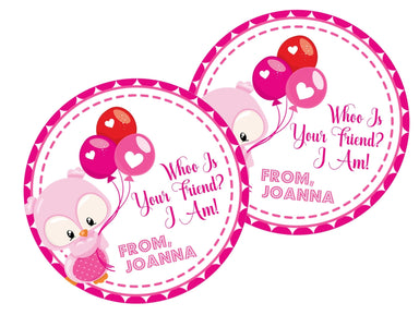 Pink Owl Valentine's Day Stickers