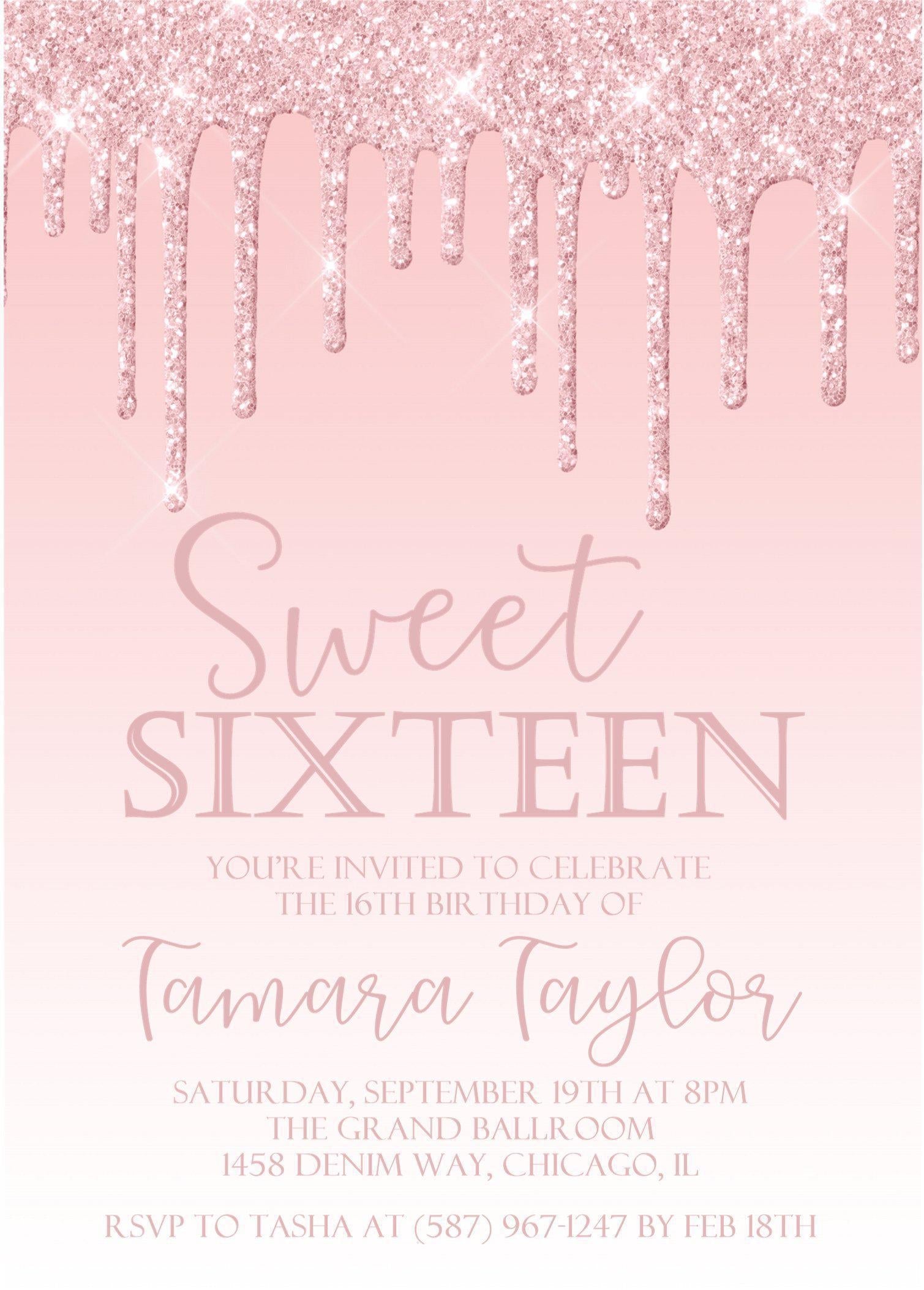 Pink Sweet 16 Party Invitations