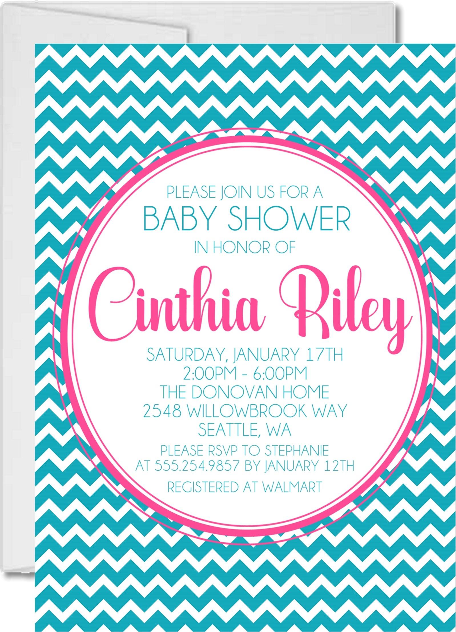 Pink & Turquoise Chevron Baby Shower Invitations