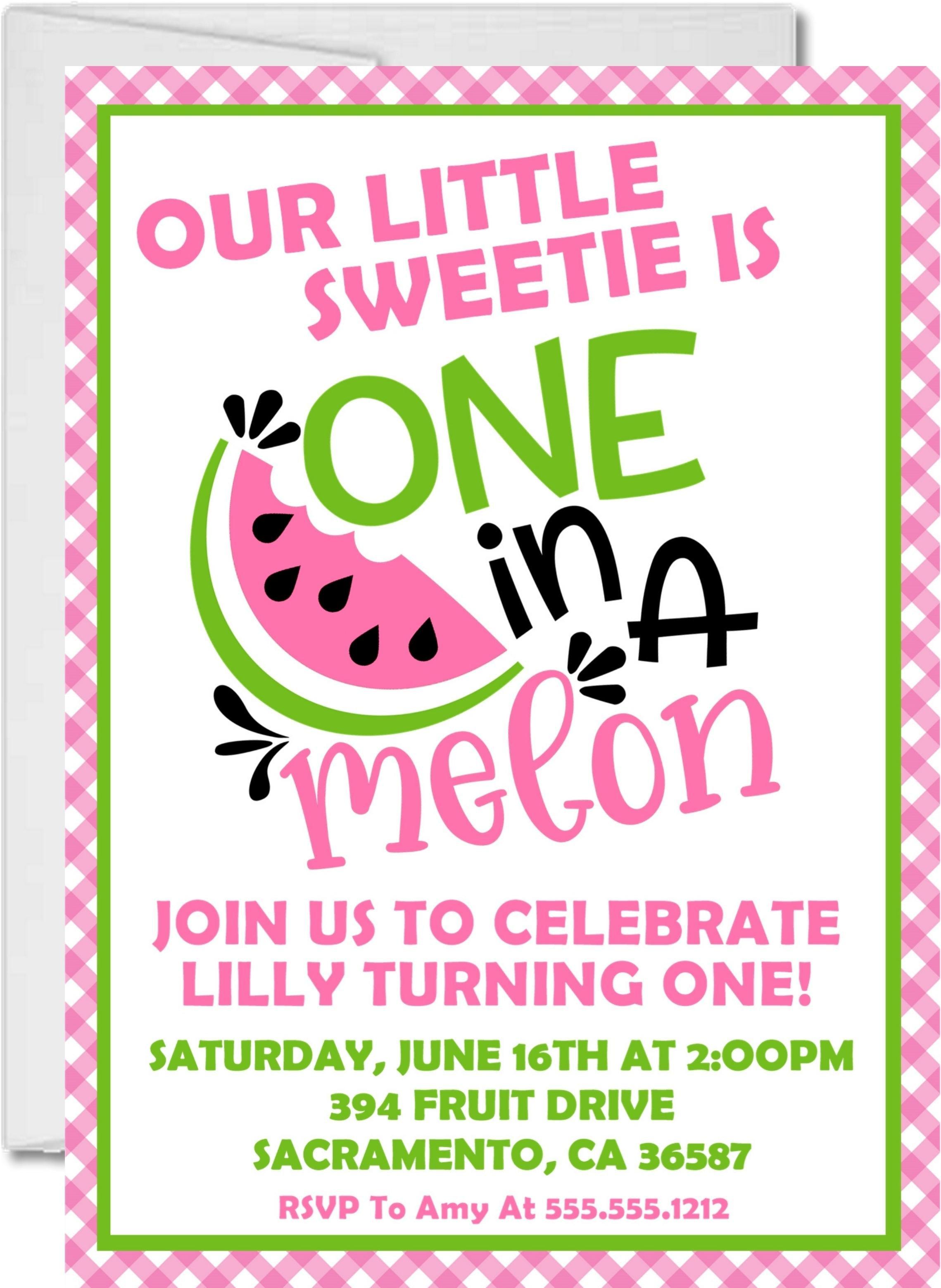 Pink Watermelon 1st Birthday Party Invitations