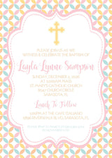 Pink, Yellow And Turquoise Baptism Invitations