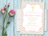 Pink, Yellow And Turquoise Baptism Invitations