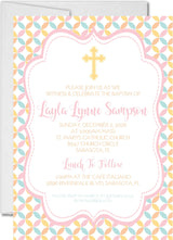 Pink, Yellow And Turquoise Baptism Invitations