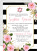 Pink and Black Floral Bat Mitzvah Invitations