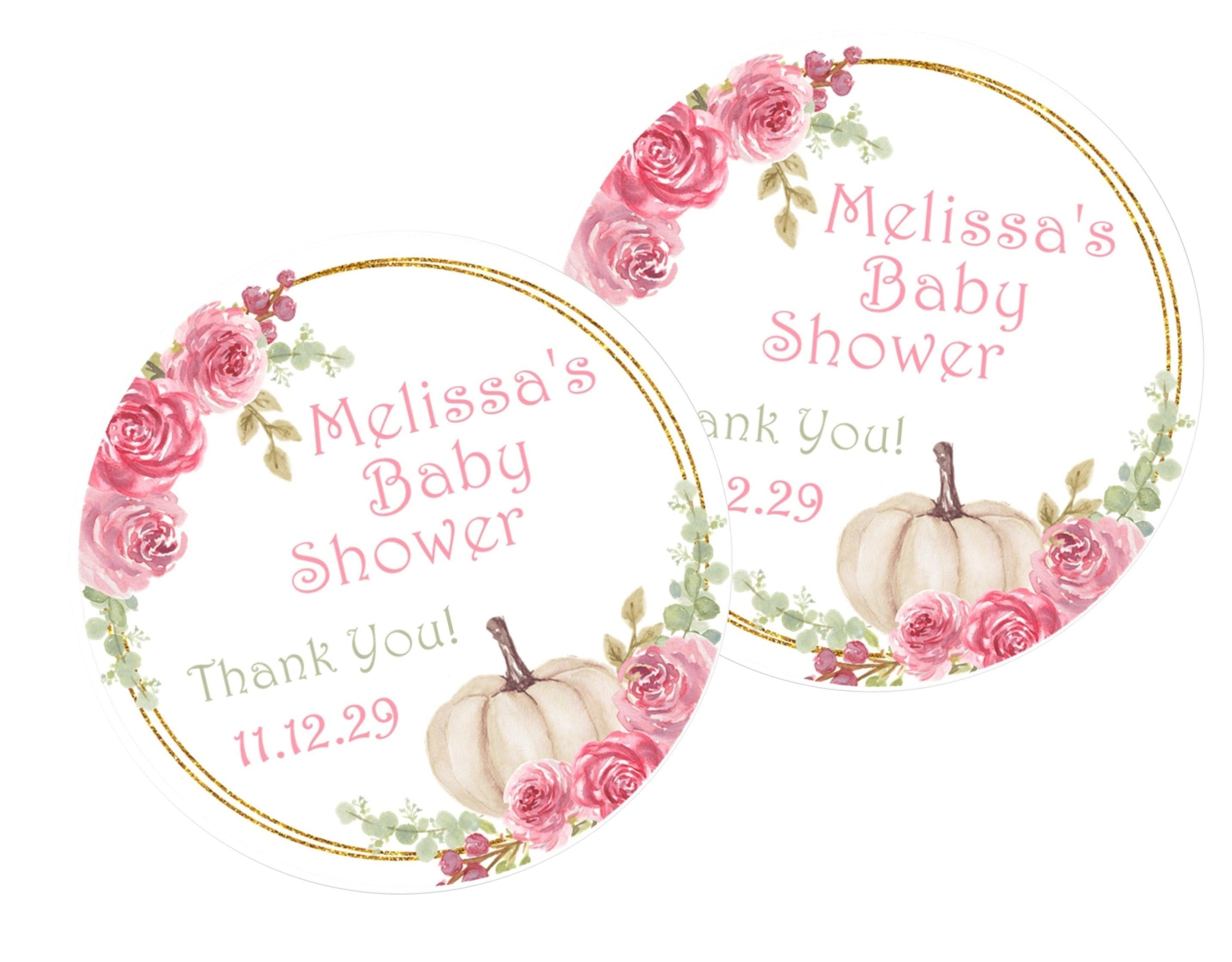 Pink and Gold Fall Pumpkin Baby Shower Stickers Or Favor Tags