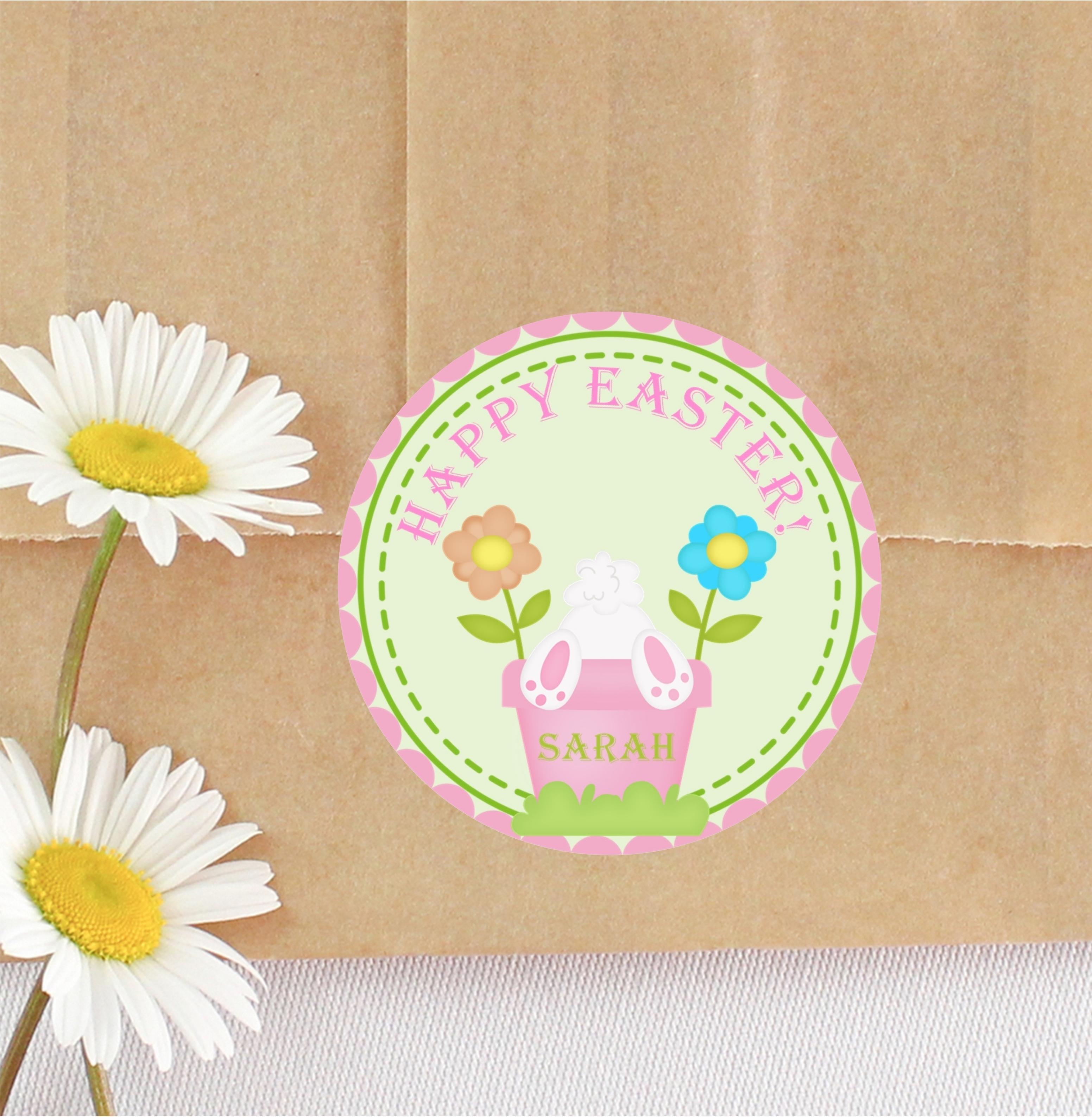 Pink and Green Easter Bunny Stickers