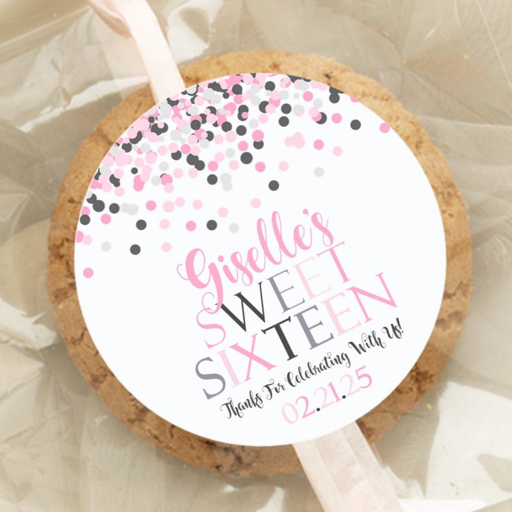 Pink Confetti Sweet 16 Birthday Sticker