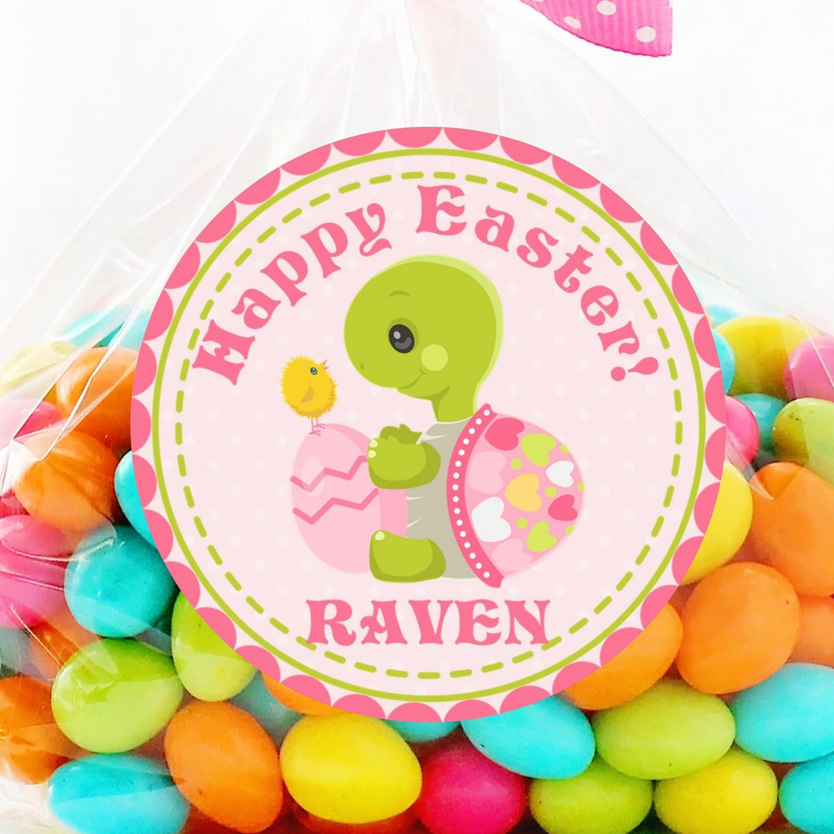 Pink Easter turtle sticker with chick and cracked egg