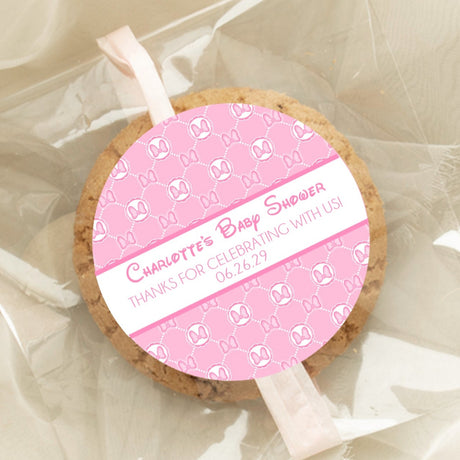 Pink Minnie Mouse bow pattern baby shower sticker