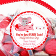 Pink airplane Valentine sticker with hearts and personalized name