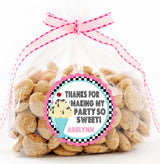 Pink and aqua ice cream sundae sticker for birthday party favors