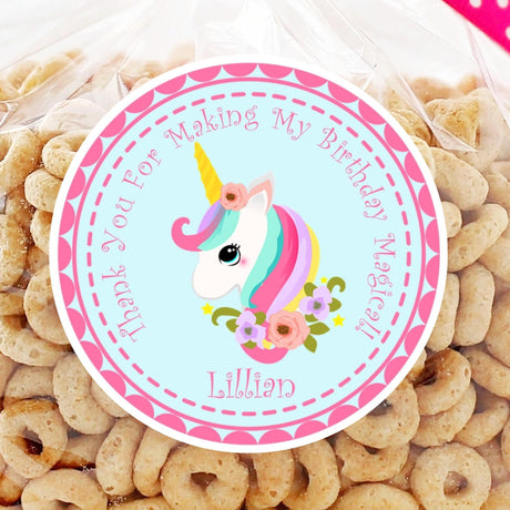 Pink and aqua unicorn birthday sticker with floral crown