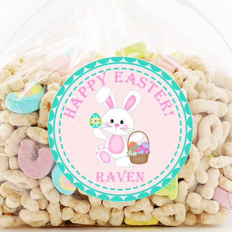 Pink and blue Easter bunny stickers with soft pastel spring design