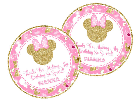 Pink and gold Minnie Mouse 1st birthday sticker design
