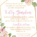 Pink and gold floral baptism invitation with geometric frame