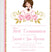 Pink and gold floral first communion invitation with girl character