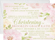 Pink and green floral baptism invitation with watercolor flowers