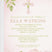 Pink and green floral baptism invitation with watercolor flowers and cross design