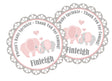 Grey and pink elephant baby shower stickers – mommy and baby design