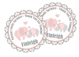 Grey and pink elephant baby shower stickers – mommy and baby design