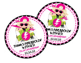 Pink and lime green drummer birthday sticker for girls